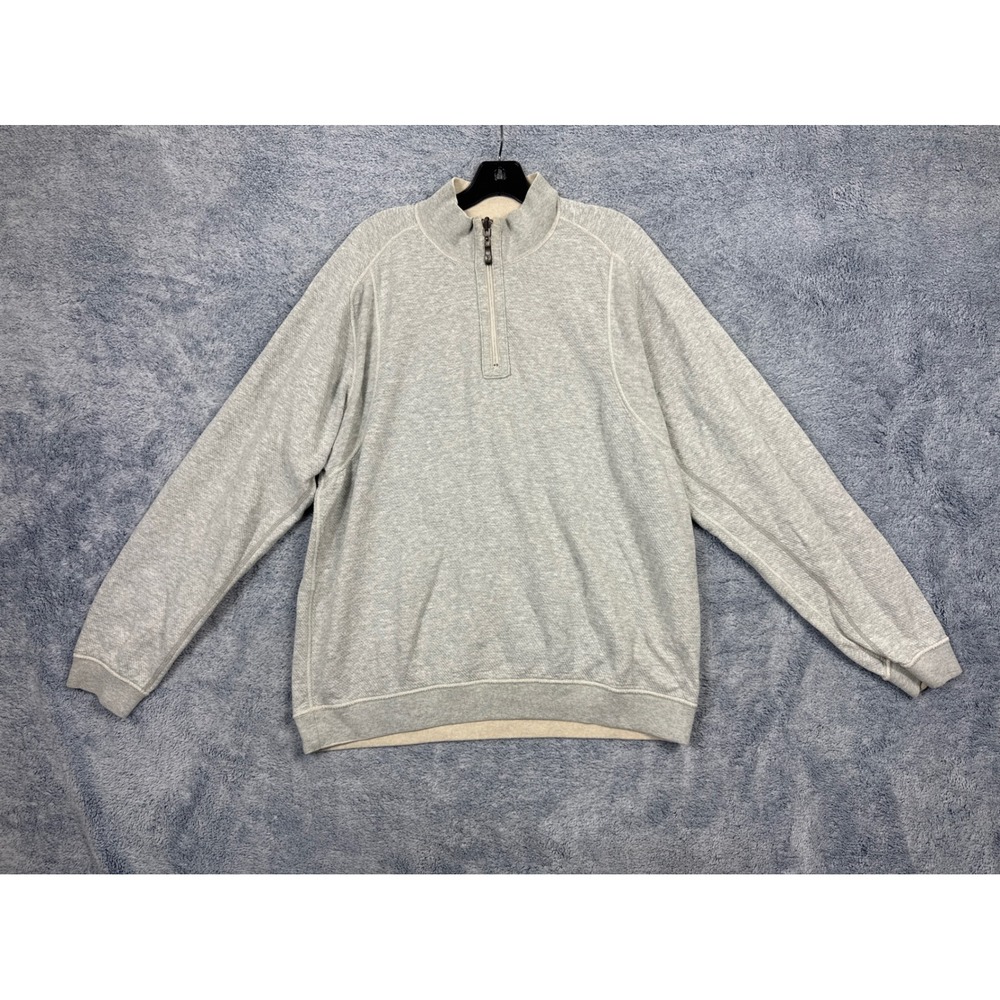 Tommy Bahama Mens XL Gray Quarter Zip Pullover Textured Sweatshirt Mock Neck